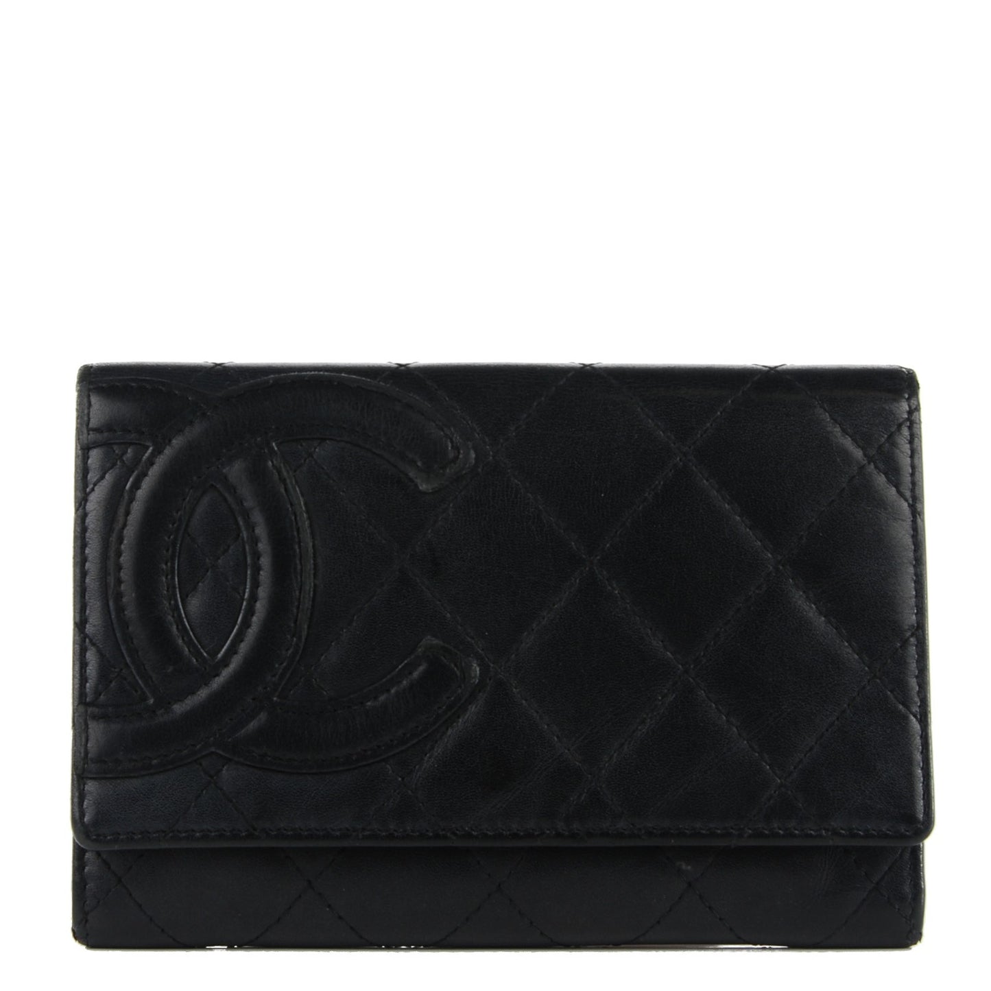 Calfskin Quilted Cambon Flap Wallet Black