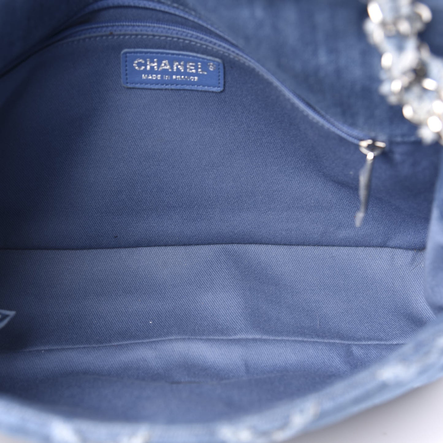 Frayed Denim Quilted Large Blue Chip Flap Blue