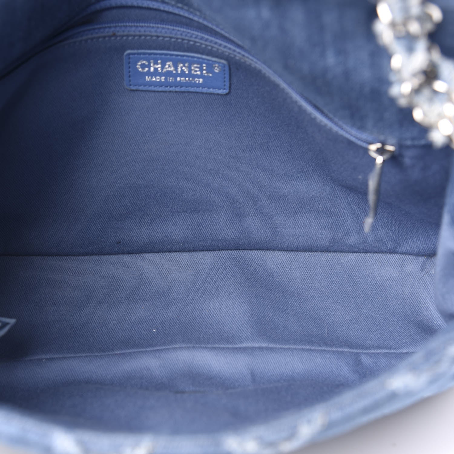 Chanel Frayed Denim Quilted Large Blue Chip Flap Blue 6 of 13