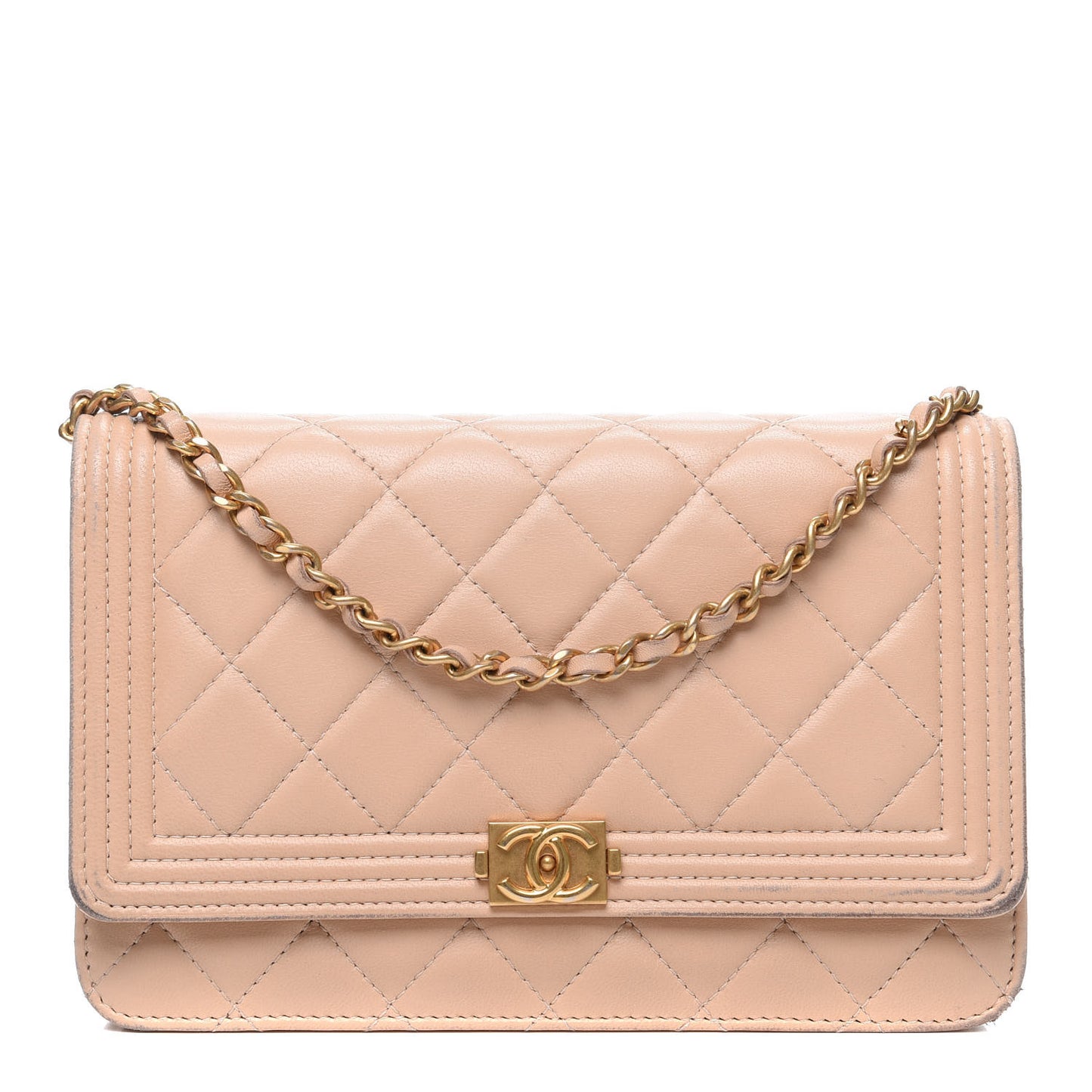 Lambskin Quilted Boy Wallet On Chain WOC Beige