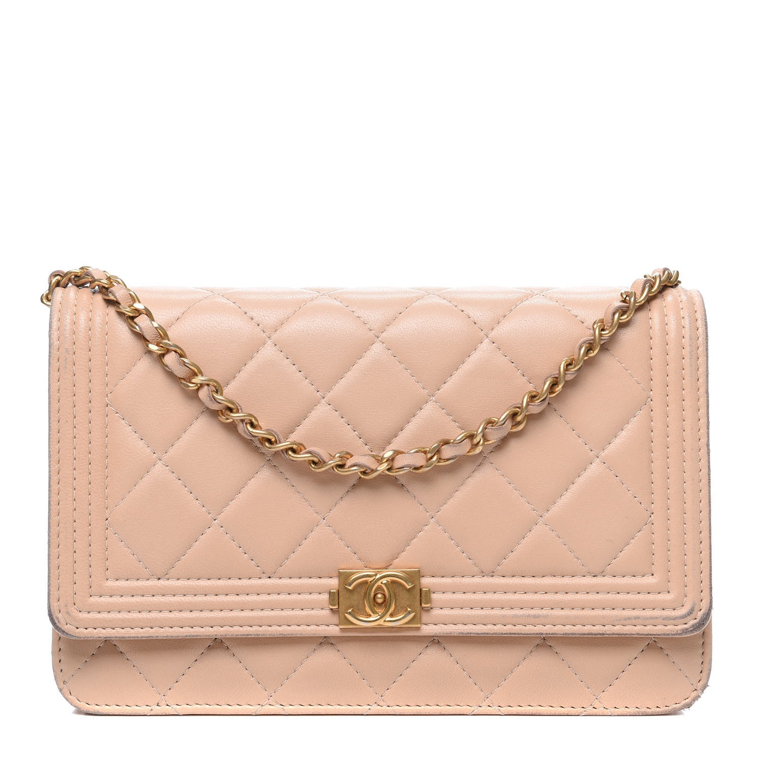 Chanel Lambskin Quilted Boy Wallet On Chain WOC Beige 1 of 12
