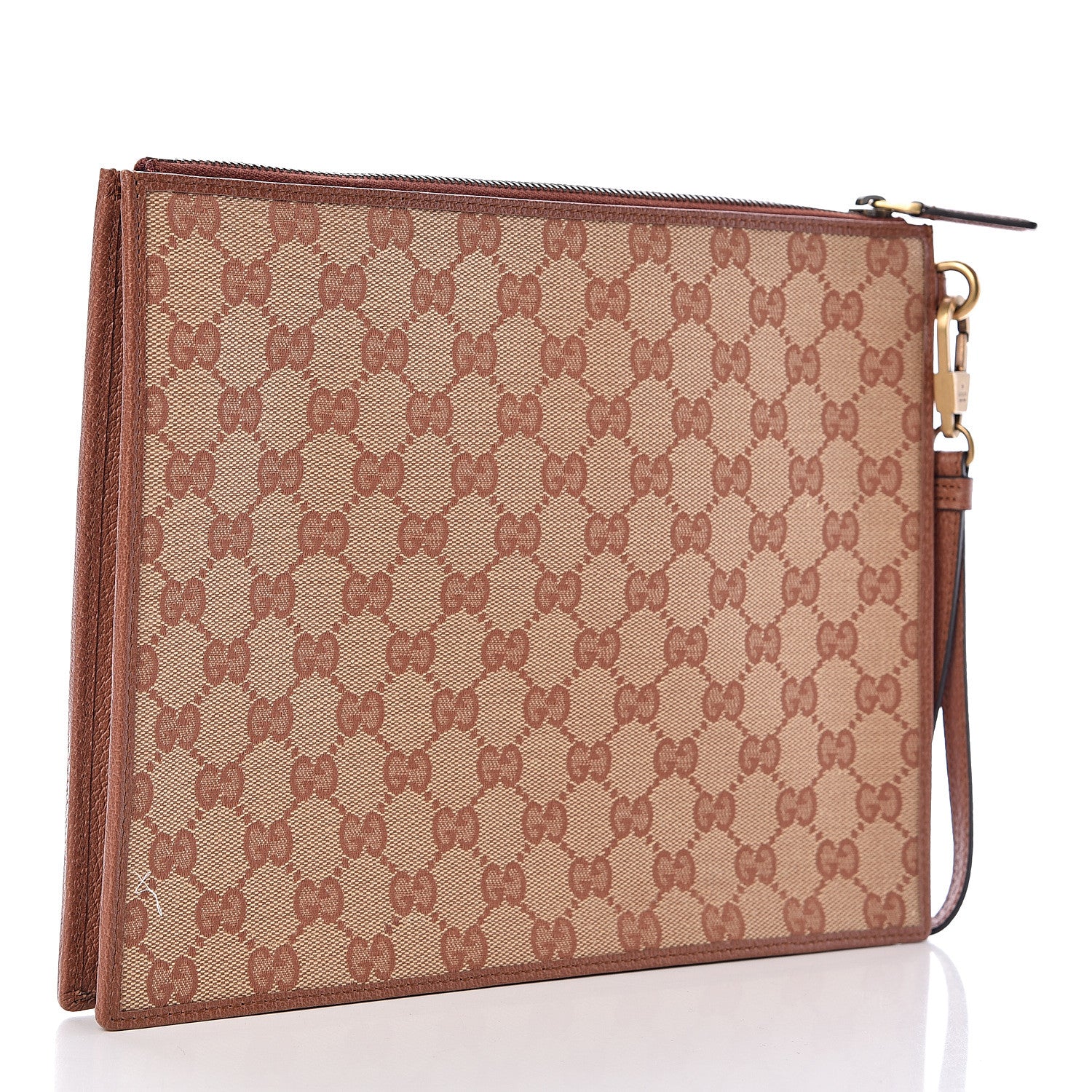 Gucci X MLB GG Monogram NY Yankees Zip Wristlet Pouch Beige Ruggine Ivory 3 of 9