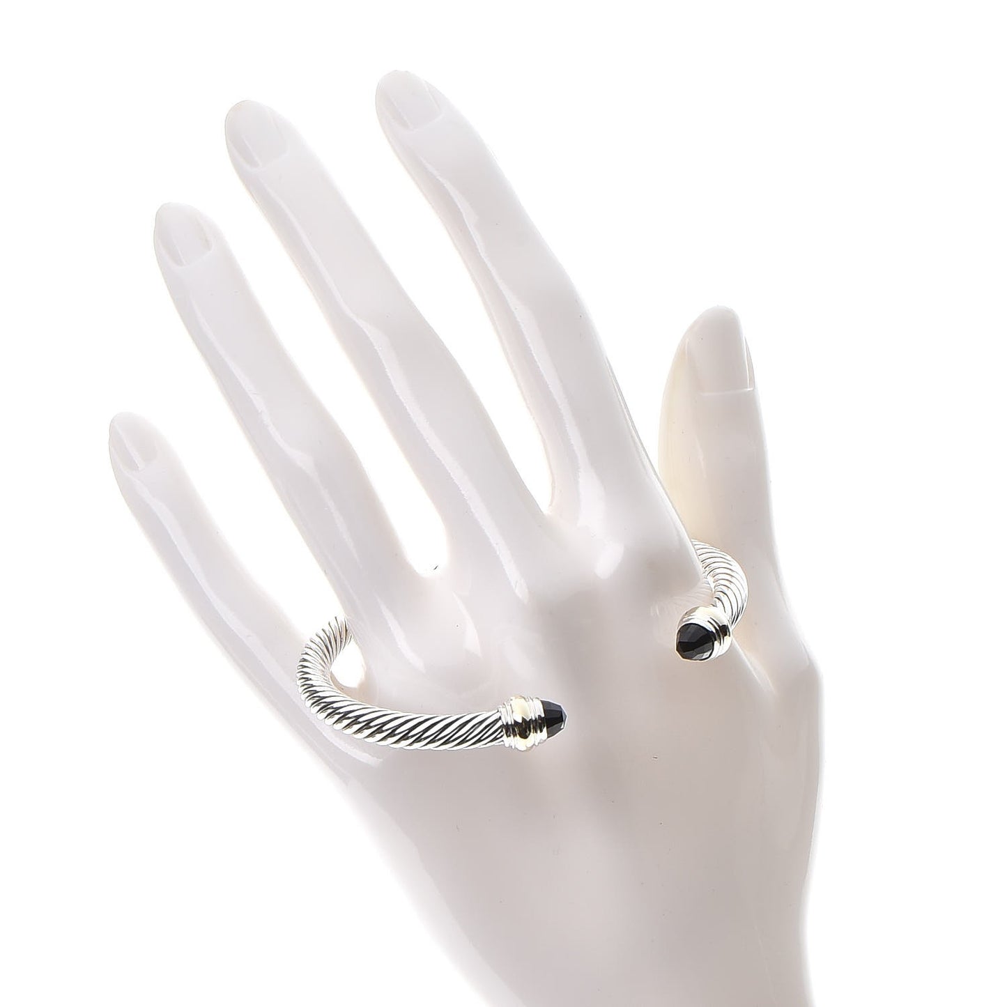 Sterling Silver 14K Yellow Gold Black Onyx 5mm Cable Classics Bracelet