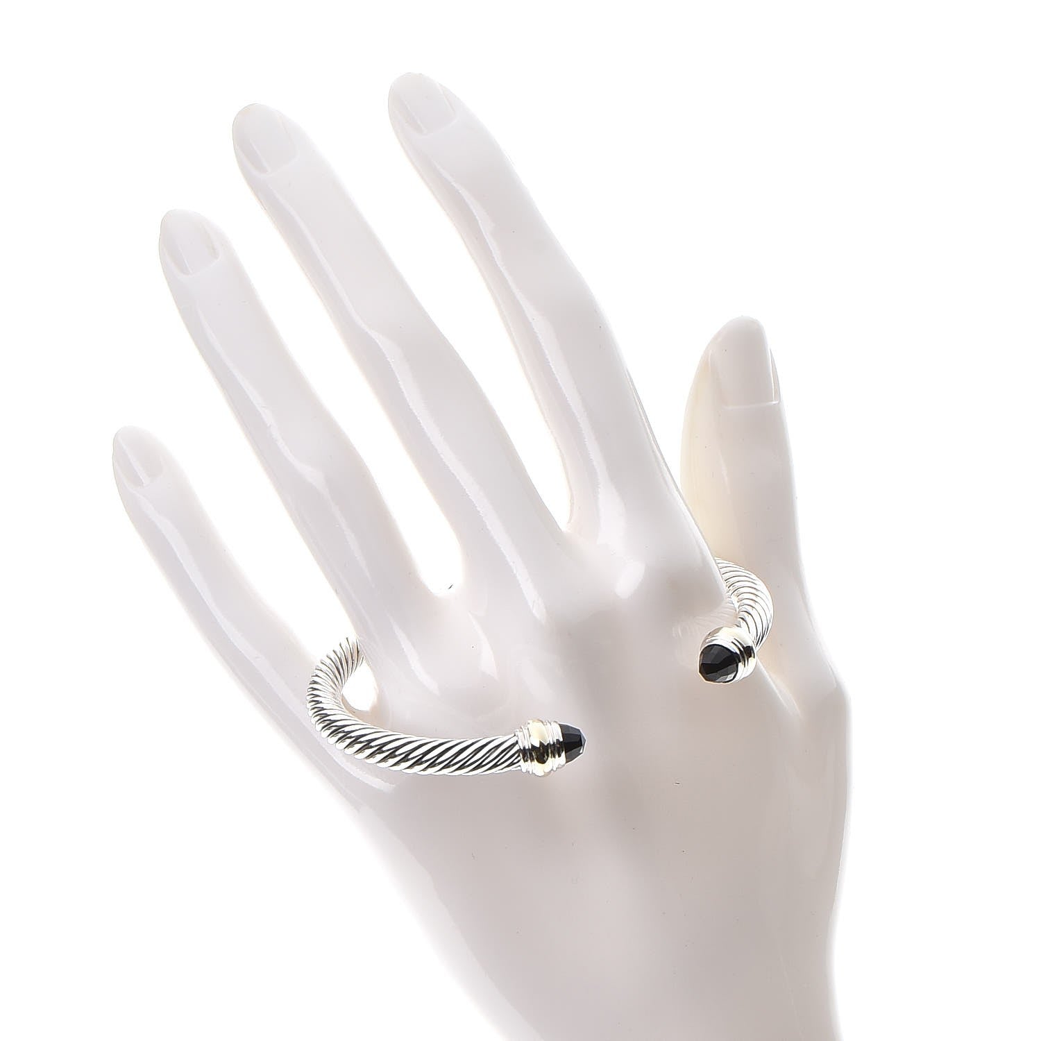 David Yurman Sterling Silver 14K Yellow Gold Black Onyx 5mm Cable Classics Bracelet 2 of 5
