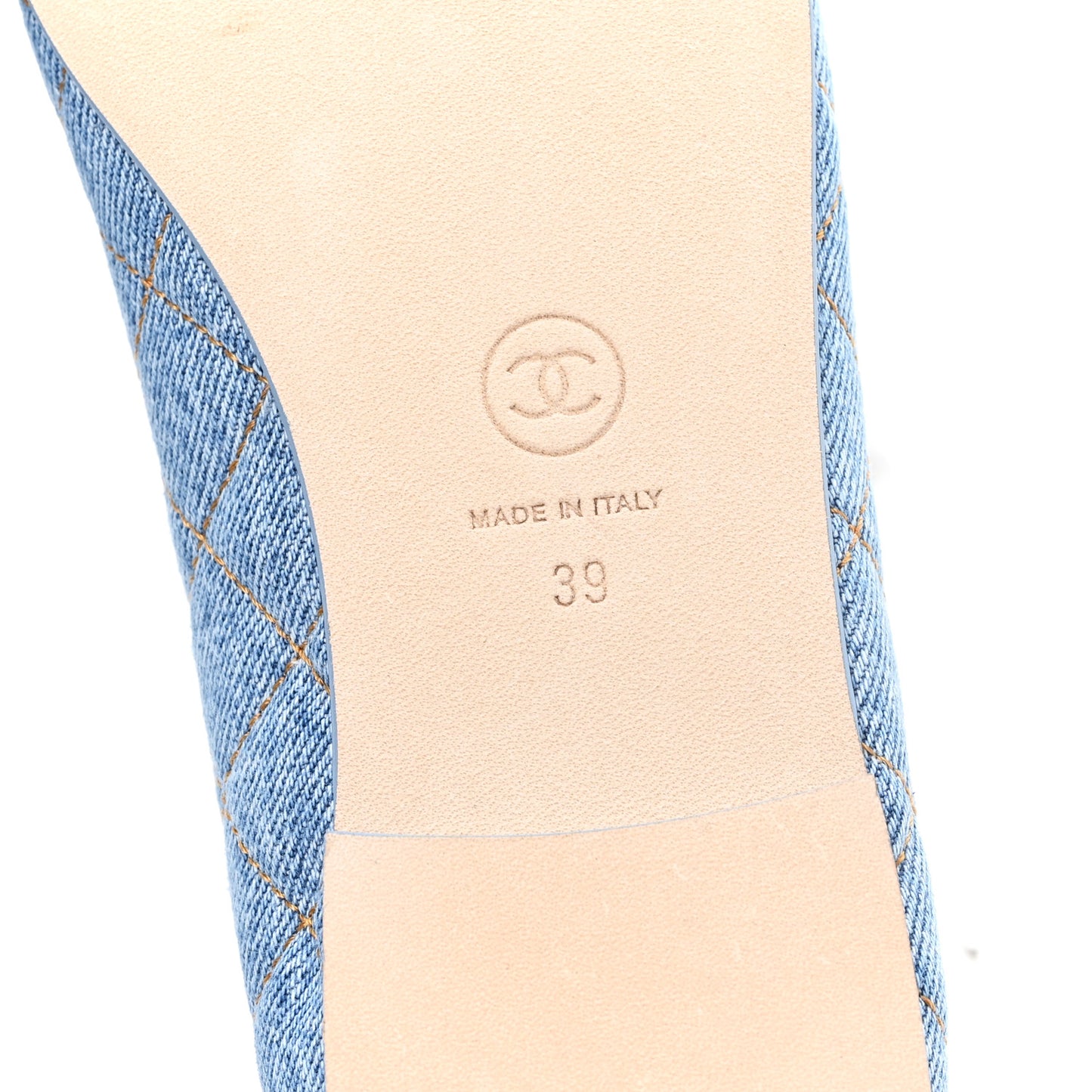 Denim Quilted Cap Toe CC Ballerina Flats 39 Light Blue
