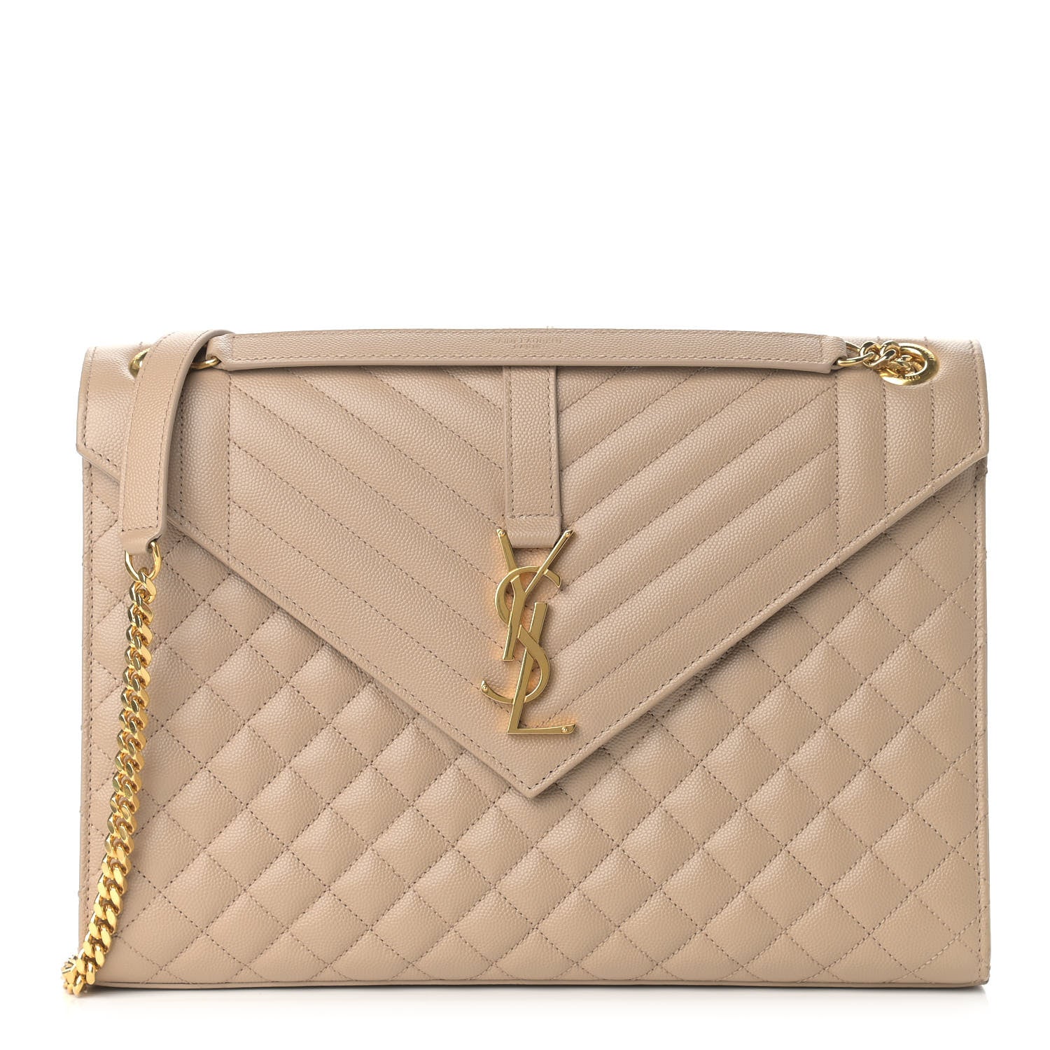 Saint Laurent Grain De Poudre Mixed Matelasse Large Triquilt Monogram Satchel Dark Beige 1 of 10