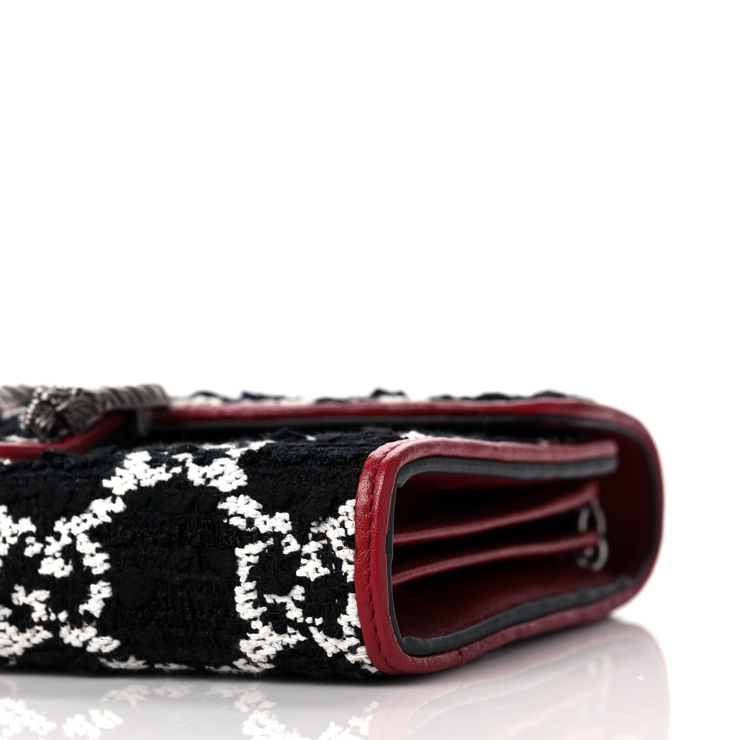 Gucci Tweed GG Monogram Mini Dionysus Chain Wallet Black White Romantic Cherry 8 of 8