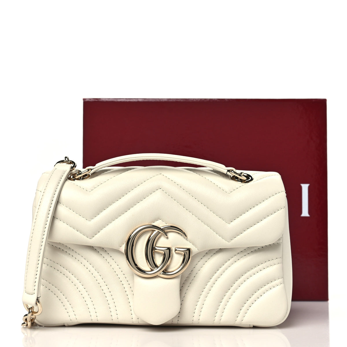Lambskin Matelasse Small GG Marmont Shoulder Bag White
