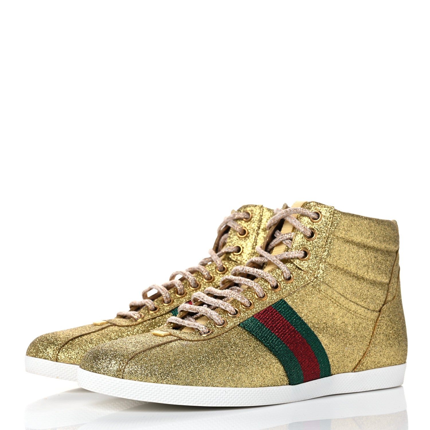 Gucci Glitter Web New Bright High Top Sneakers 39 Oro 3 of 15