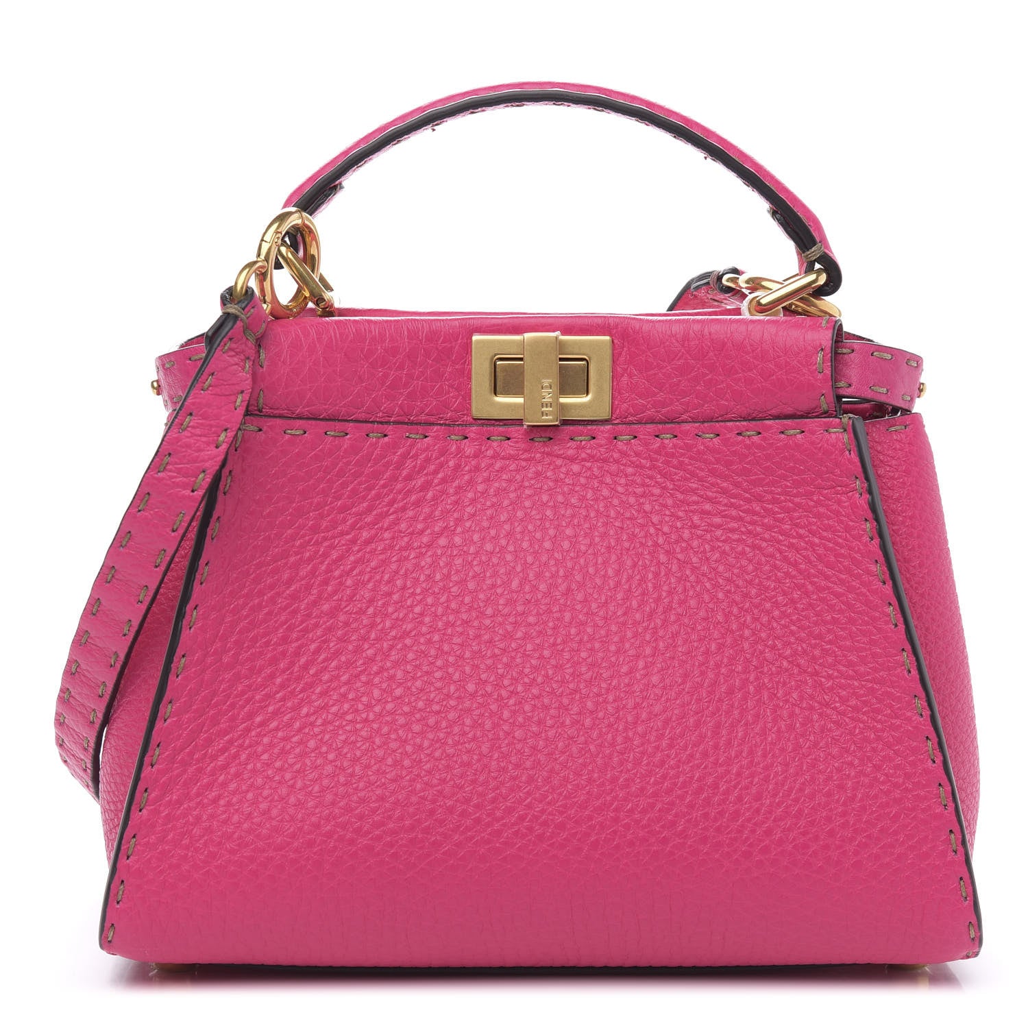 Fendi Cuoio Romano Selleria Mini Peekaboo Iconic Satchel Fuxia 1 of 10