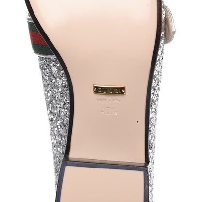 Gucci Glitter Web Peyton Loafers 40.5 Silver 7 of 9