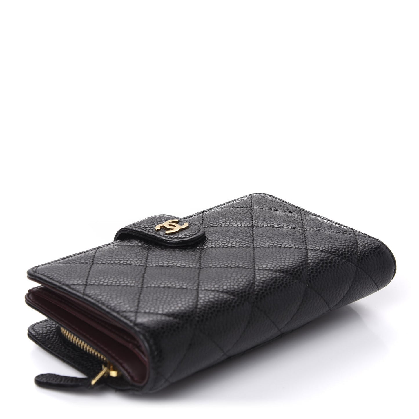 Caviar Quilted Zipped Pocket Wallet Black