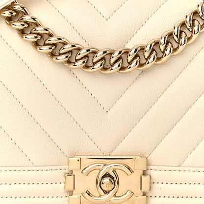 Chanel Caviar Chevron Quilted Medium Boy Flap White 8 of 17