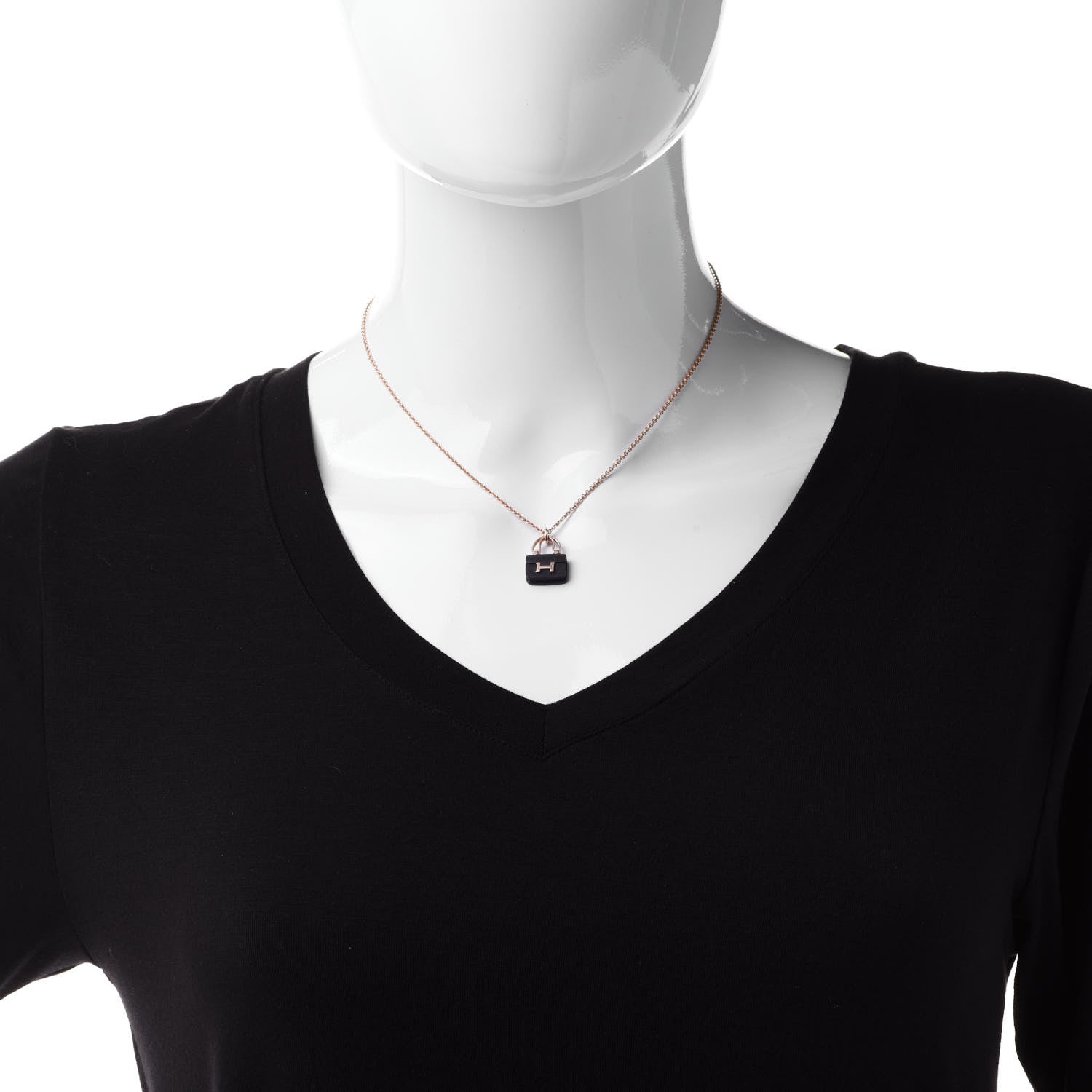 Hermes 18K Rose Gold Black Jade Constance Amulettes Pendant Necklace 2 of 7