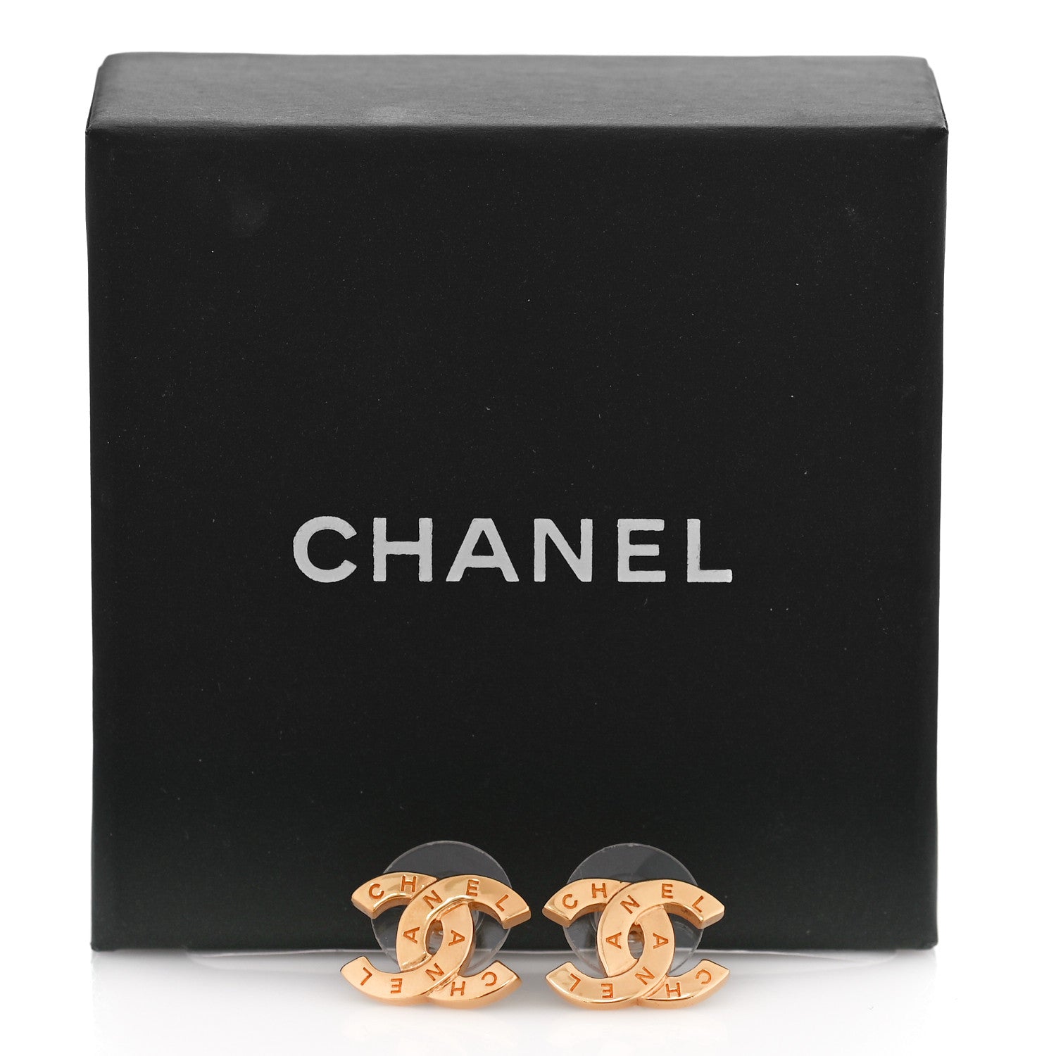 Chanel Metal CC Paris Button Stud Earrings Gold 5 of 5