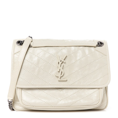Saint Laurent Crinkled Calfskin Matelasse Monogram Medium Niki Chain Satchel Crema Soft 1 of 11