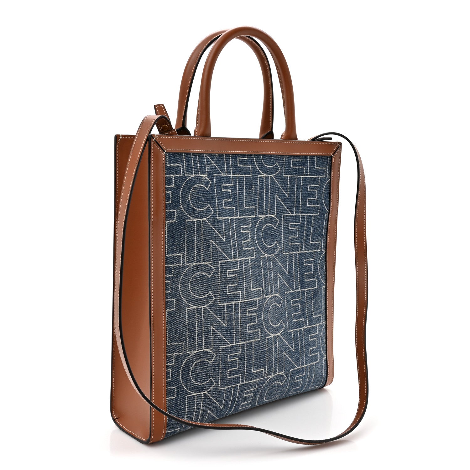 Celine Denim All Over Print Small Vertical Cabas Navy Tan 3 of 13