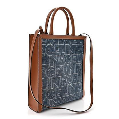 Celine Denim All Over Print Small Vertical Cabas Navy Tan 3 of 13