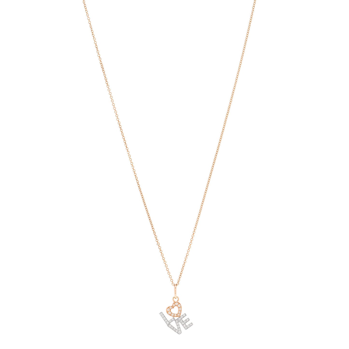 18K Rose White Gold Diamond Love Pendant Necklace