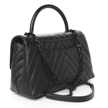 Chanel Caviar Chevron Quilted Small Coco Handle Flap So Black 4 of 12