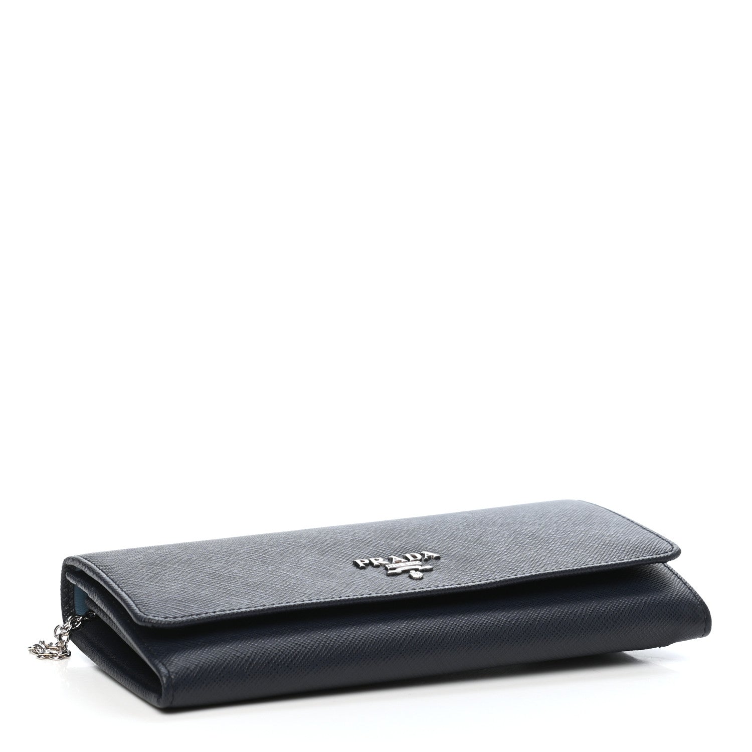 Prada Saffiano Bi-Color Metal Continental Flap Travel Wallet Baltico Astrale 4 of 9