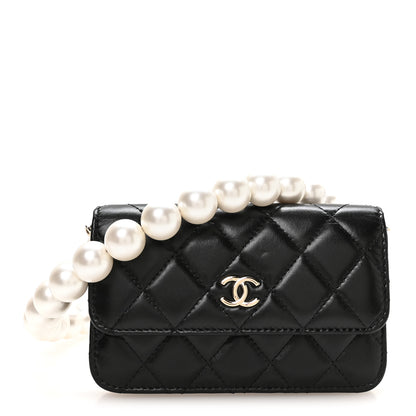 Chanel Calfskin Quilted Mini Maxi Pearls Wallet On Chain WOC Black 1 of 11