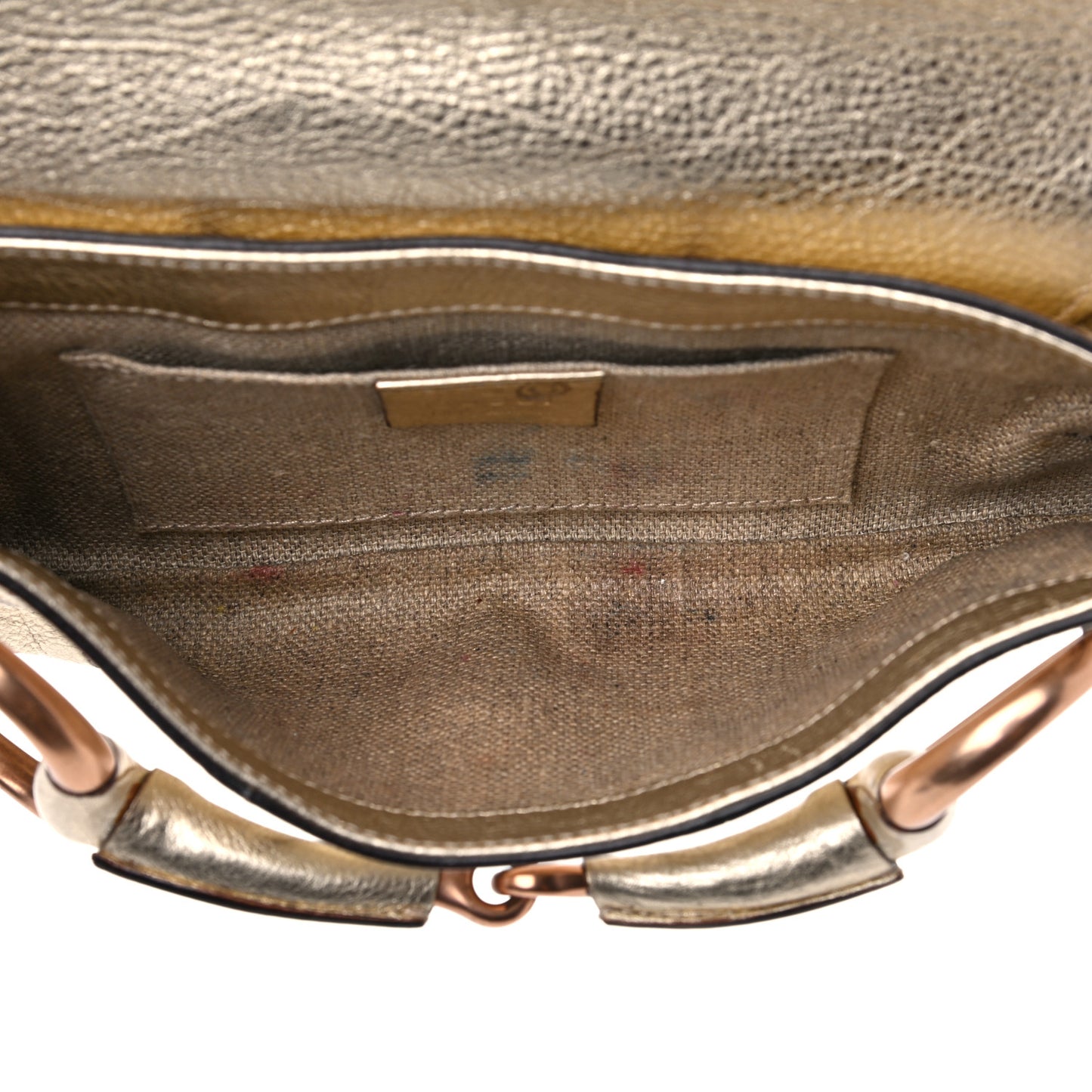 Metallic Calfskin Studded Horsebit Clutch Bag Gold