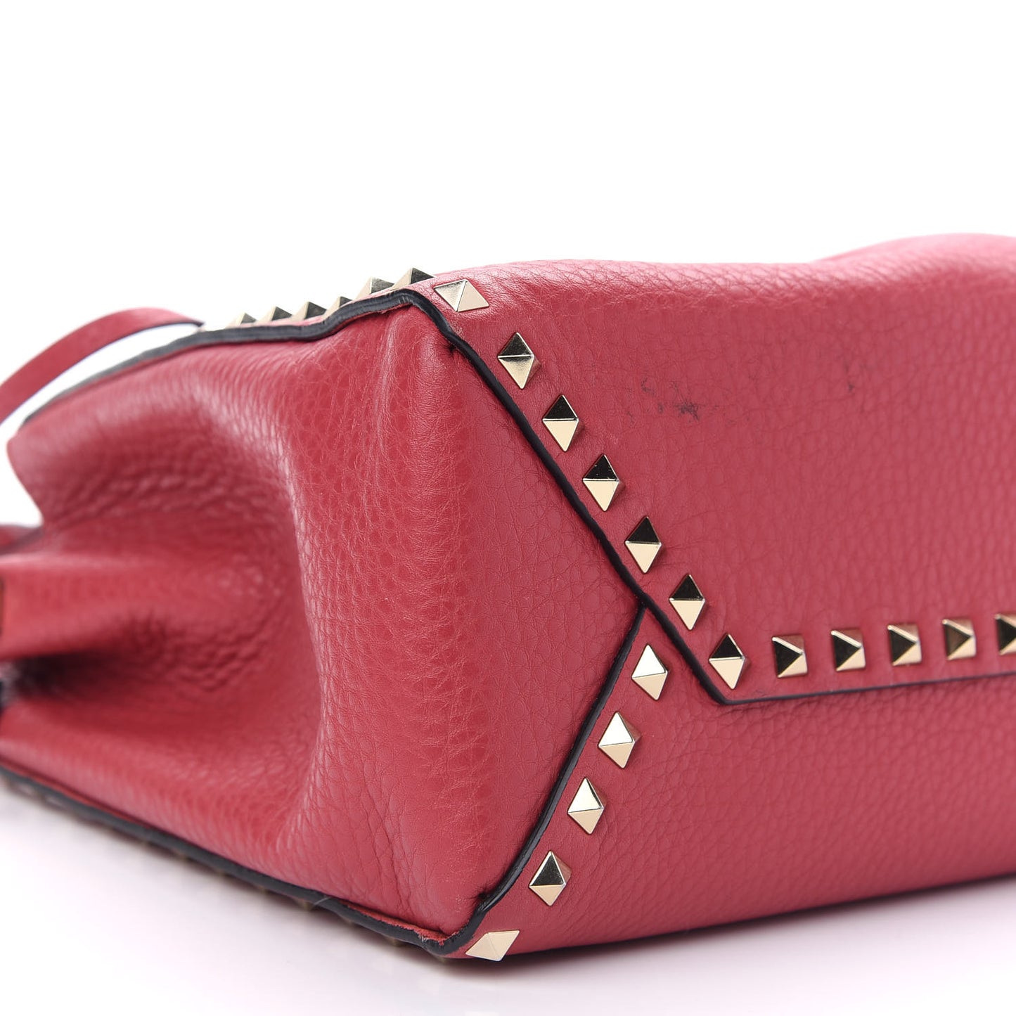 Grained Calfskin Rockstud Bucket Bag Red