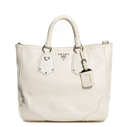 Prada Vitello Daino Braided Tote Bianco 1 of 10
