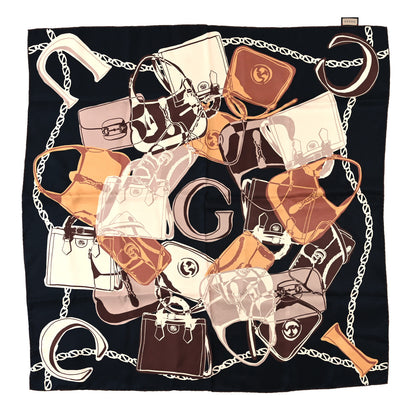 Gucci Silk Twill Bag Print Square Scarf Navy Light Brown 1 of 3