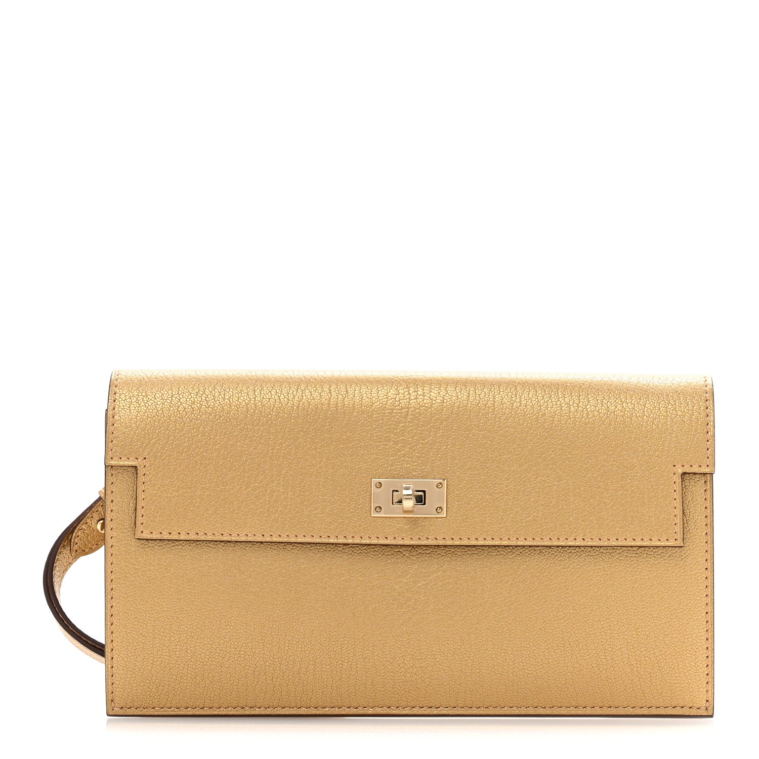 Hermes Metallic Chevre Chamkilight Kelly Pocket Long Wallet Dore 1 of 8