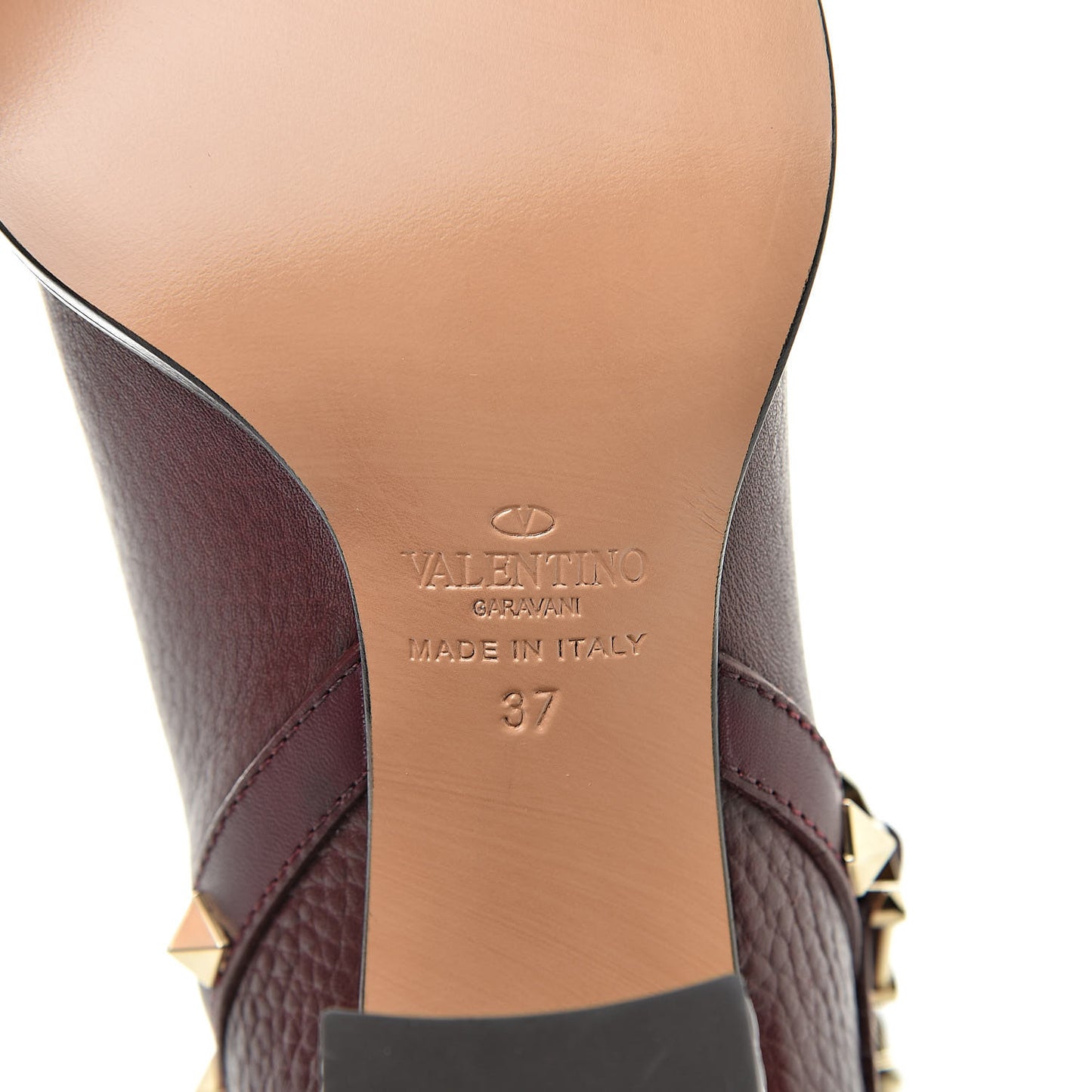 Pebbled Calfskin Rockstud Double Buckle 70mm Block Heel Ankle Boots 37 Rubin