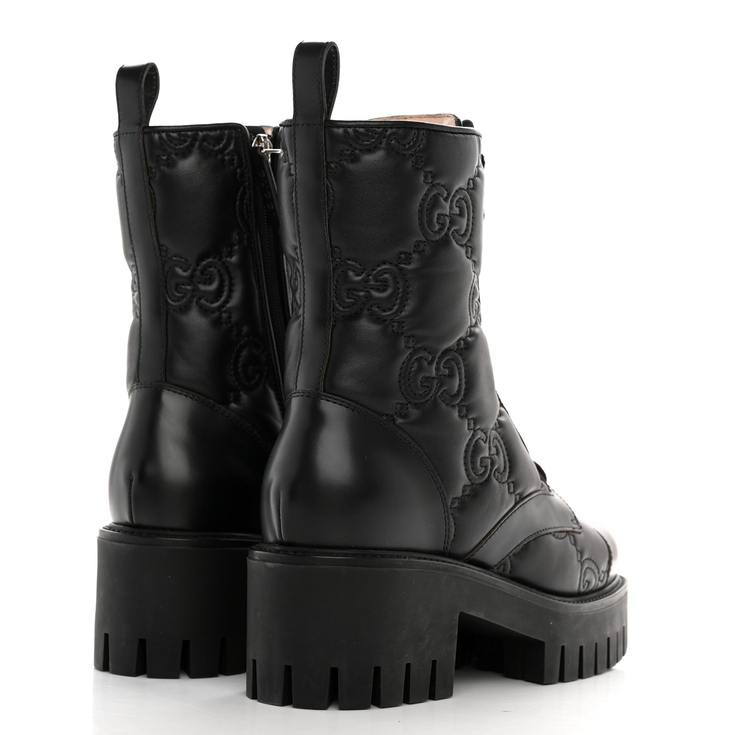 Cordovan Lux Nappa GG Matelasse Lace Up 60mm Combat Boots 36 Black