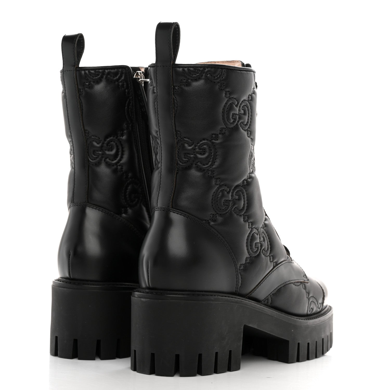 Gucci Cordovan Lux Nappa GG Matelasse Lace Up 60mm Combat Boots 36 Black 4 of 10