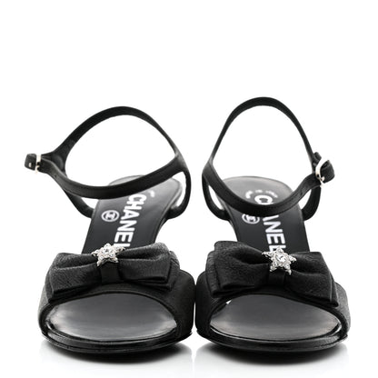 Chanel Crepe Grosgrain Crystal Bow Open Toe Sandals 35 Black 2 of 9