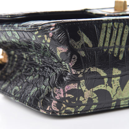 Chanel Calfskin Crocodile Embossed Graffiti 2.55 Mini Cocodile Reissue Flap Black Pink 9 of 11