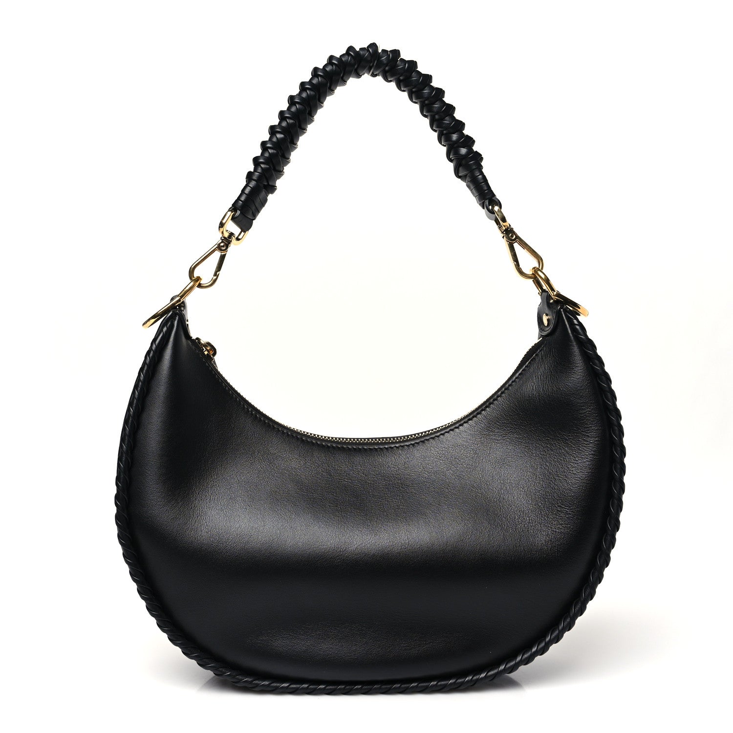 Fendi Vitello Grace Matte Whipstitch Small Fendigraphy Hobo Bag Black 1 of 10