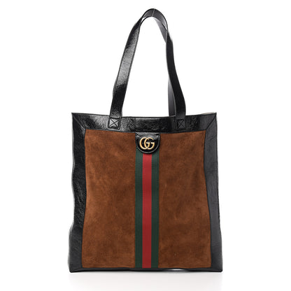 Gucci Suede Patent Web Large Ophidia Vertical Shopping Tote Nocciola Black 2 of 10