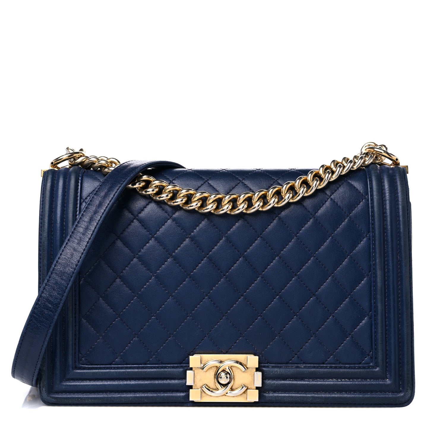 Lambskin Quilted New Medium Boy Flap Dark Blue