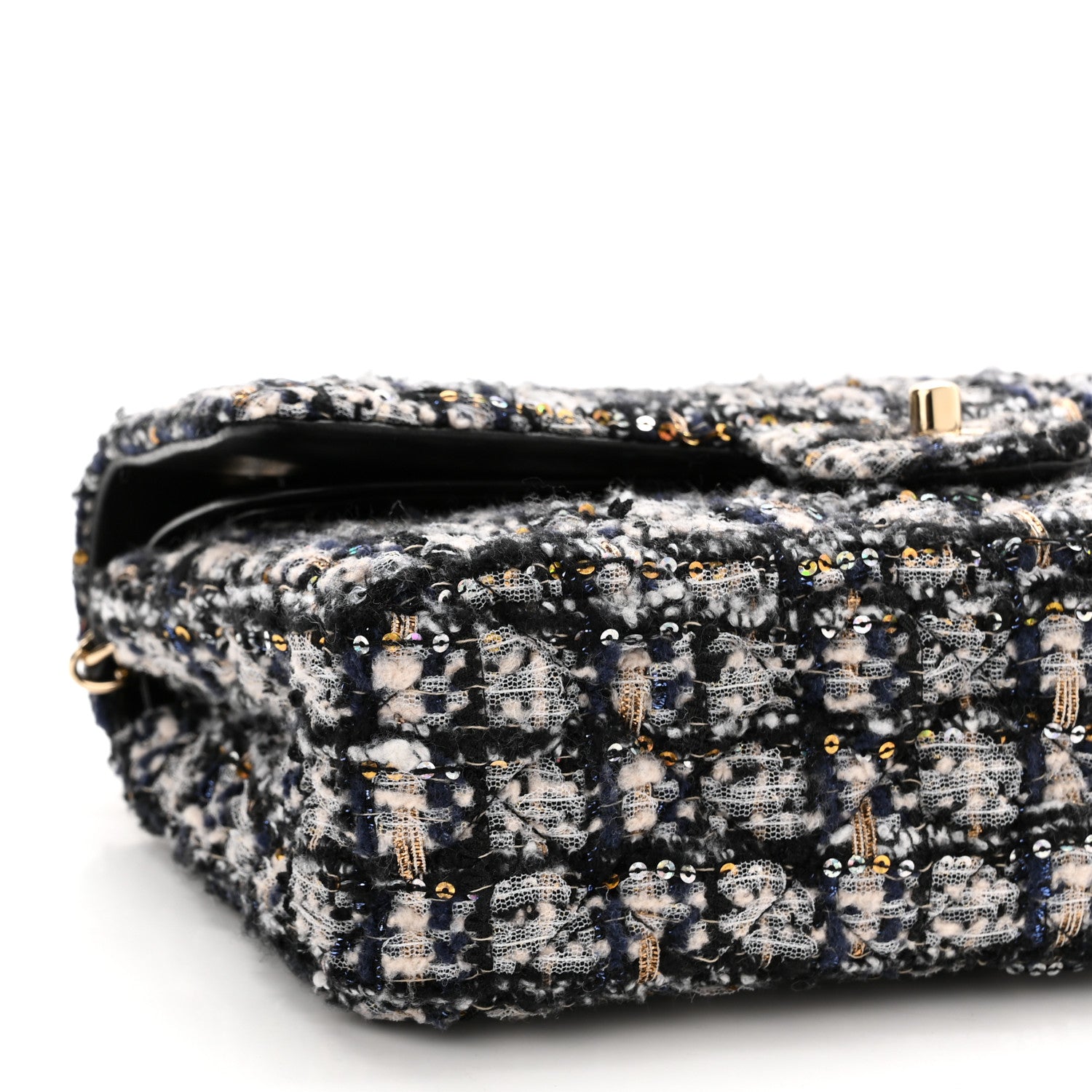 Chanel Glittered Tweed Quilted Medium Double Flap Navy Blue 9 of 12