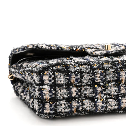 Chanel Glittered Tweed Quilted Medium Double Flap Navy Blue 9 of 12