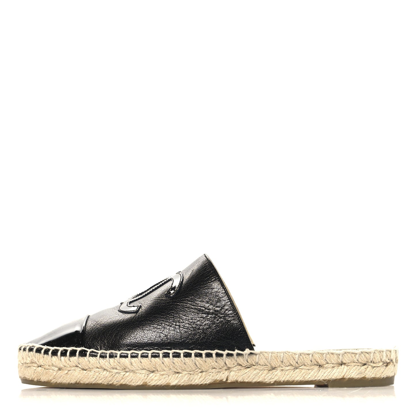 Iridescent Goatskin Patent CC Espadrille Mules 39 Black