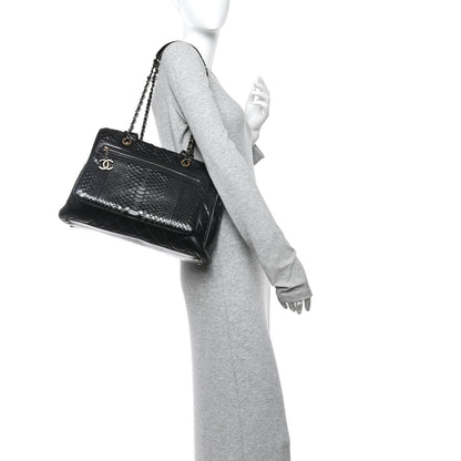 Chanel Snakeskin Glazed Calfskin Quilted Urban Mix Tote Black 2 of 10