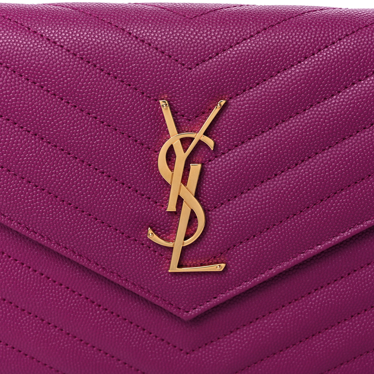 Saint Laurent Grain De Poudre Matelasse Chevron Monogram Chain Wallet Dark Grape 10 of 12