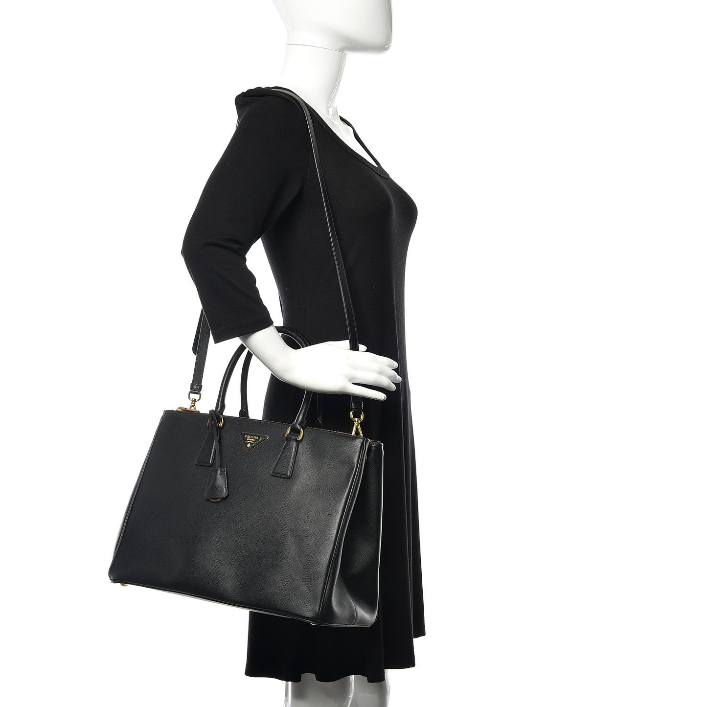 Saffiano Large Galleria Double Zip Tote Black