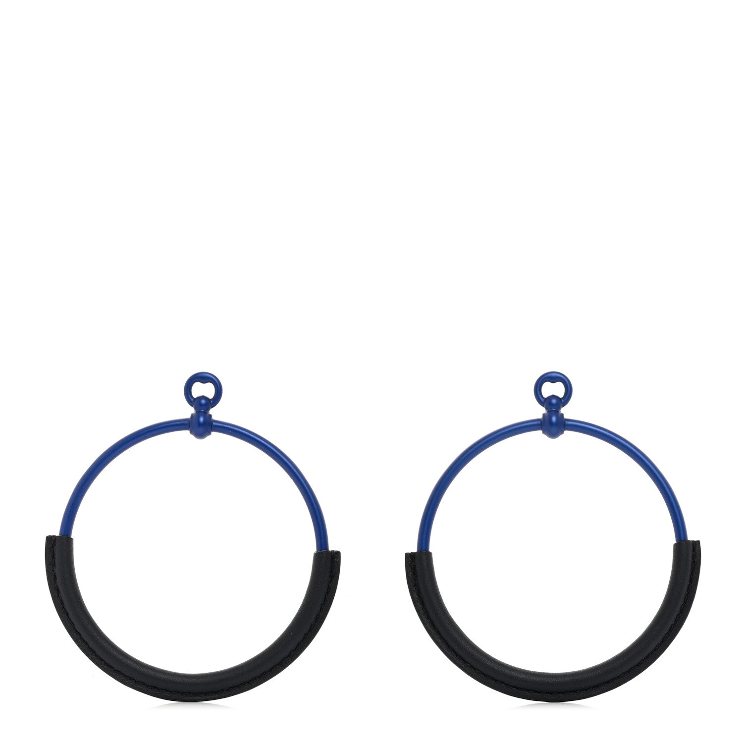 Hermes Aluminum Palladium Plated Swift Loop Earrings Bleu Black 1 of 6