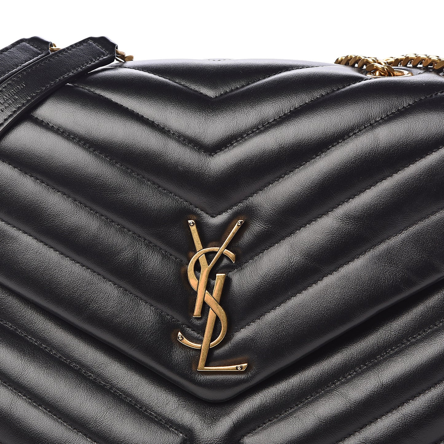 Calfskin Y Quilted Monogram Medium Loulou Chain Satchel Black