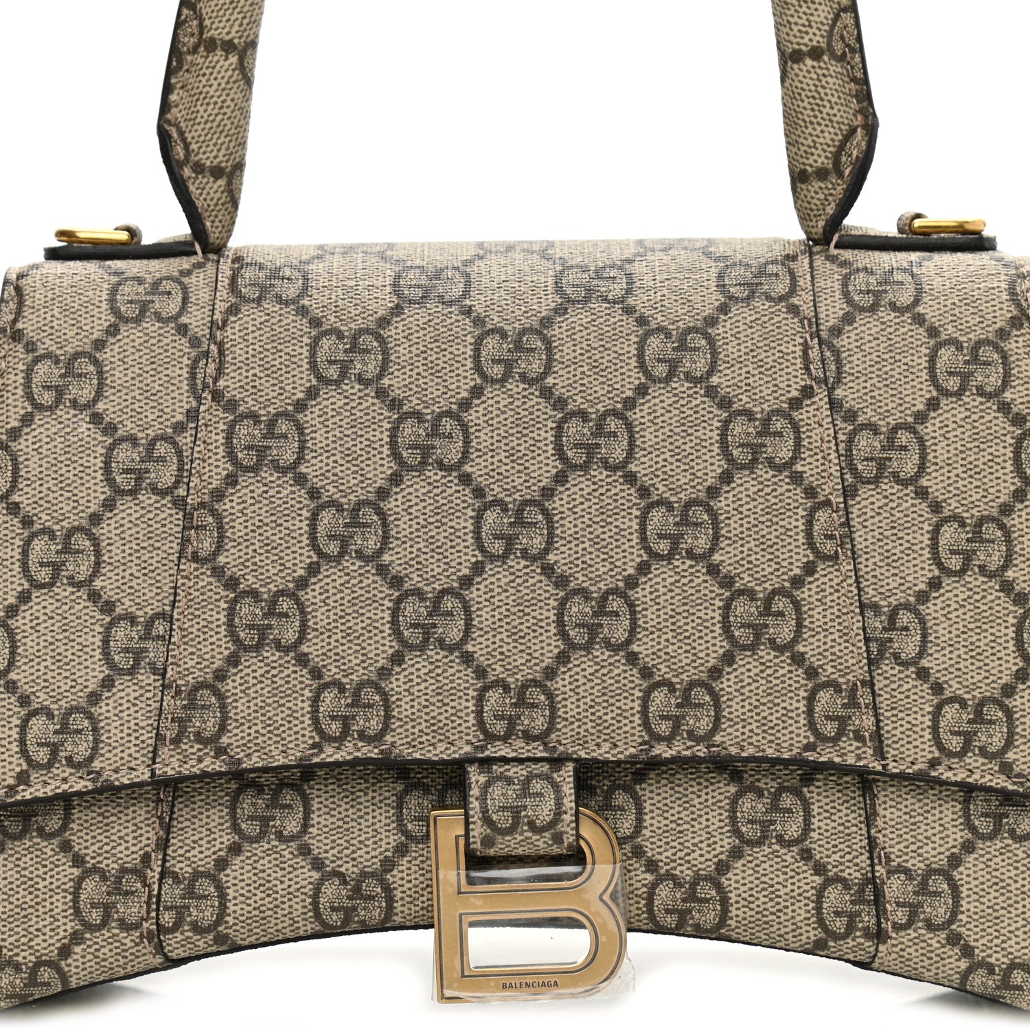 Balenciaga X GUCCI GG Supreme Monogram Small Hourglass Top Handle Bag Beige Ebony 7 of 9