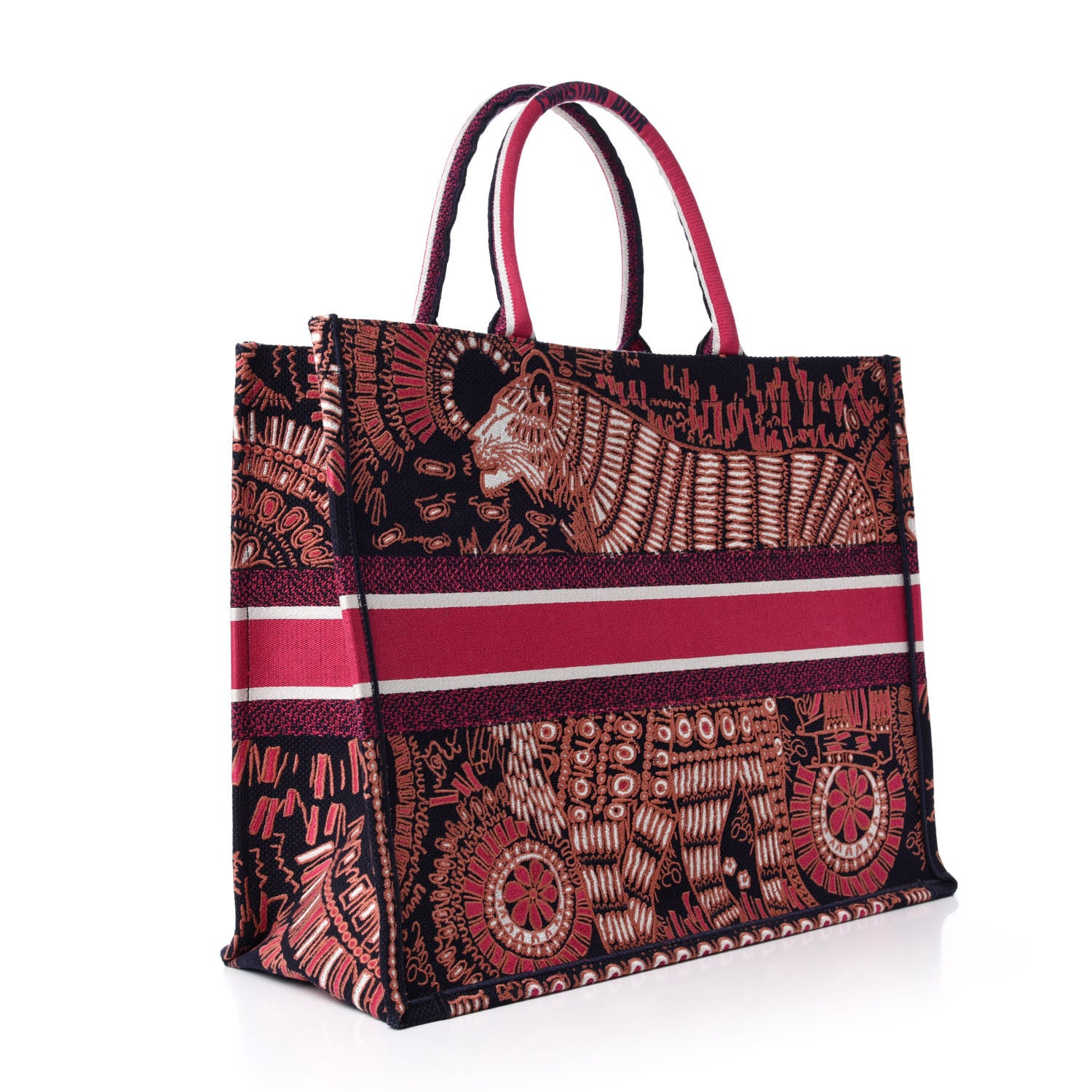 Christian Dior Canvas Embroidered Dior Animals Tiger Book Tote Deep Blue Fuchsia 3 of 10