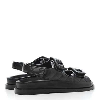 Chanel Lambskin Velcro Dad Sandals 35 Black 4 of 9